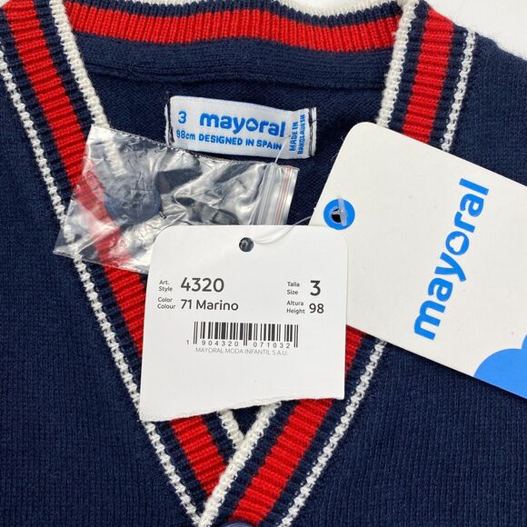 Mayoral Boys Wool Blend Navy Preppy Knit Button Sweater Vest Sz 3 NWT Style 4320 - Picture 9 of 10